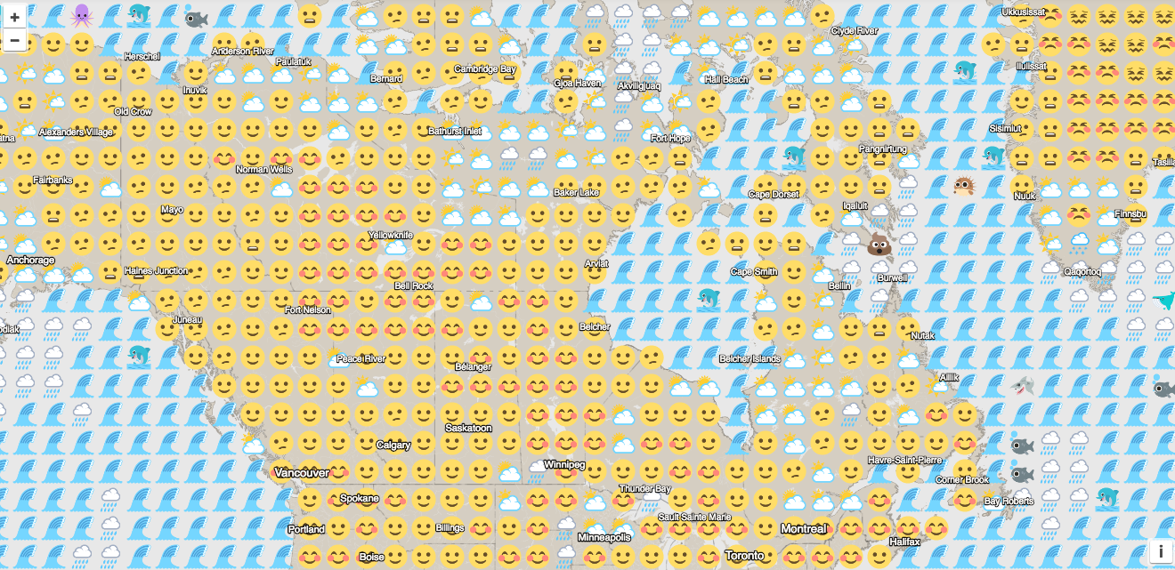 Interactive map tells weather forecast entirely in emojis Canadian