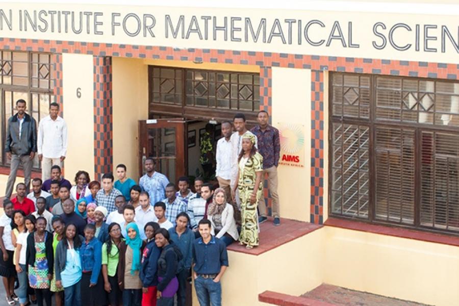 Photo: Yasmin Hankel Students from the African Institute for Mathematical Sciences outside the organization's building in Cape Town, South Africa