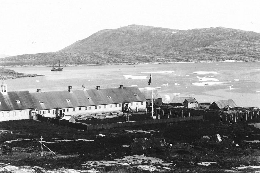 Archives and Special Collections, Memorial University of Newfoundland Hebron Mission Station 1906 with Harmony ship in background