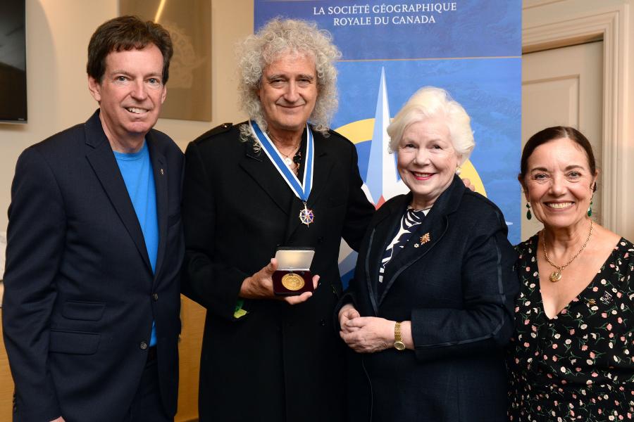 Photo: Tom Sandler/Canadian Geographic John Geiger, Brian May, Elizabeth Dowdeswell and Wendy Cecil backstage at the Scotiabank Arena on July 28, 2019