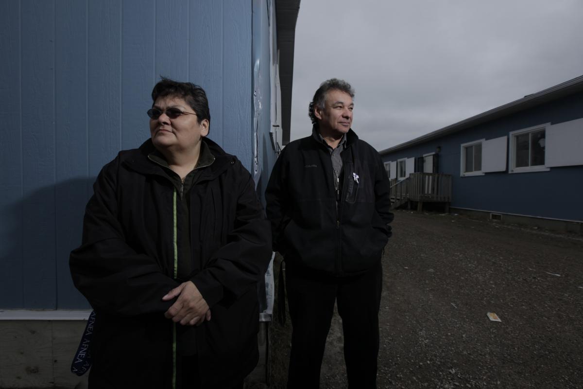 Principal Stella Wesley and vice-principal Wayne Potts dream of a new elementary school with a Cree language classroom. (Photo: Liam Sharp) Principal Stella Wesley and vice-principal Wayne Potts dream of a new elementary school with a Cree language classroom. (Photo: Liam Sharp)